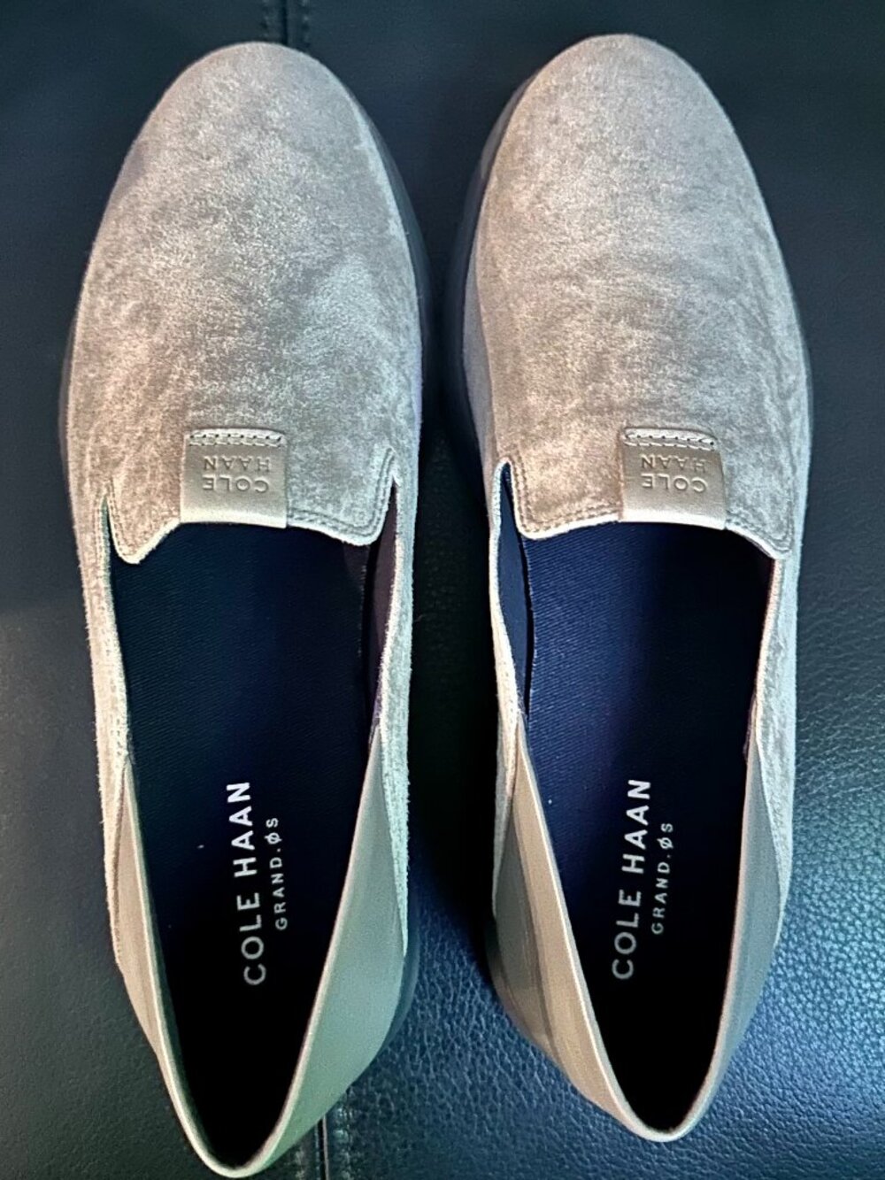 Cole Haan Grand Ambition Horizon Grey Suede & Leather Slip-On Flat Loafers New